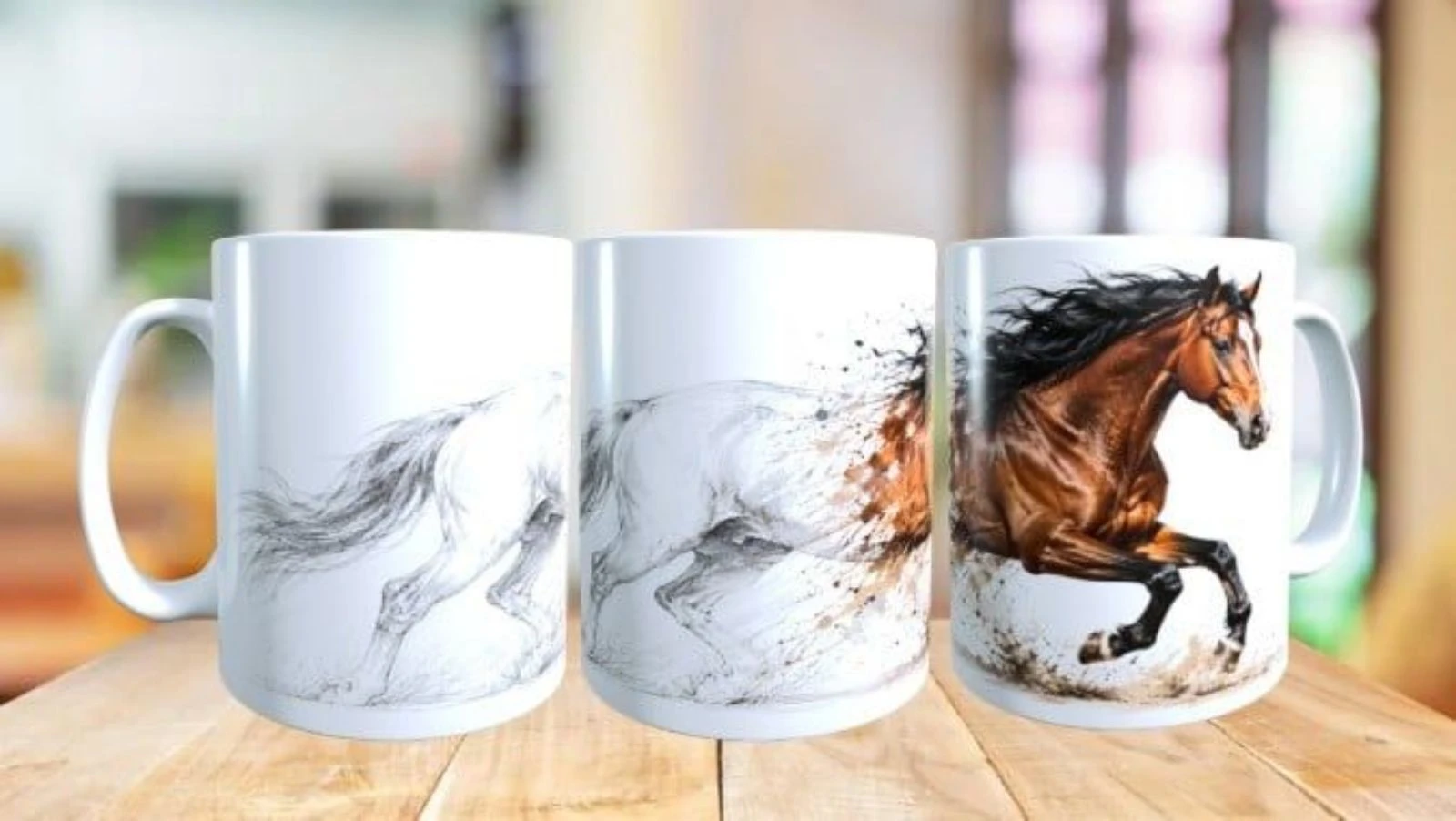 Mug cheval, effet dessin et 2eme partie colorée
